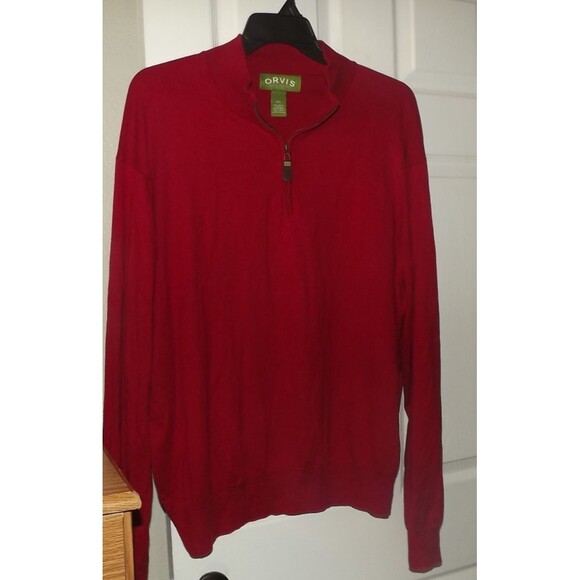 Orvis Sweater Cashmere Silk Blend Long Sleeve Mens XXL Red Knit 1/4 Zip Golf - Picture 1 of 3